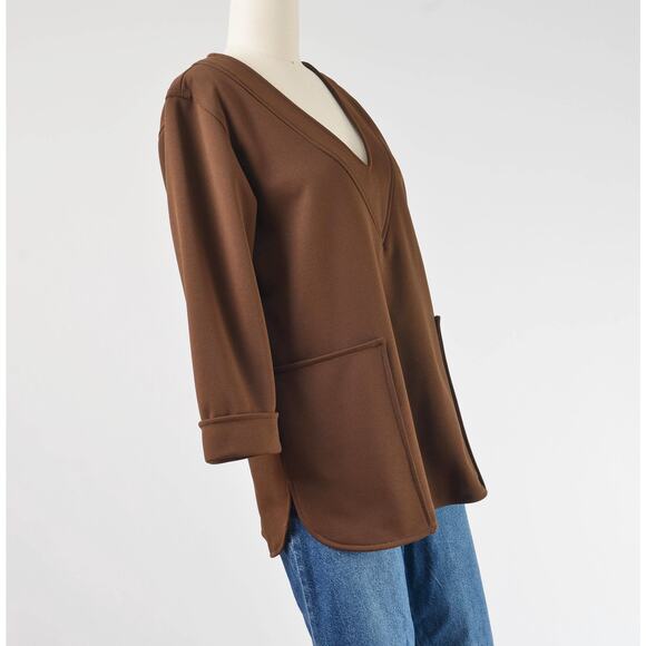 Vintage 70s Brown Deep V Neck Top with Pockets by Toni Todd size M - Picture 3 of 6